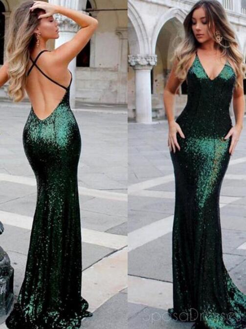 sequin green prom dress