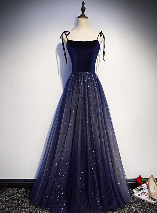 Charming Navy Blue Velvet And Tulle Straps Prom Dress on Luulla