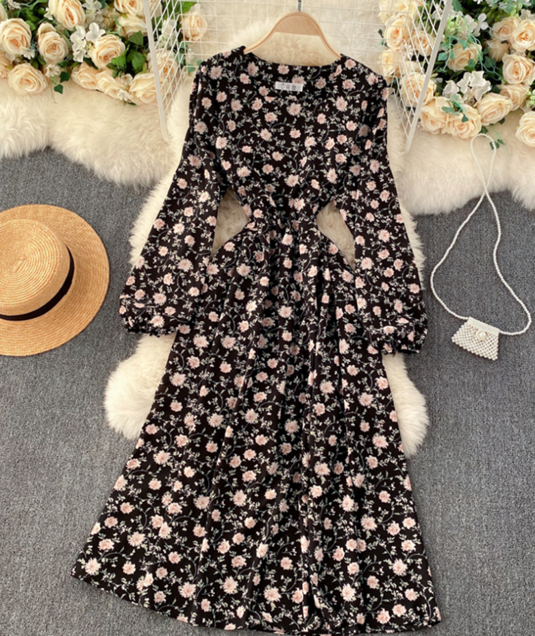 A Line Long Sleeve Floral Dress P202 A Line Long Sleeve Floral Dress P202