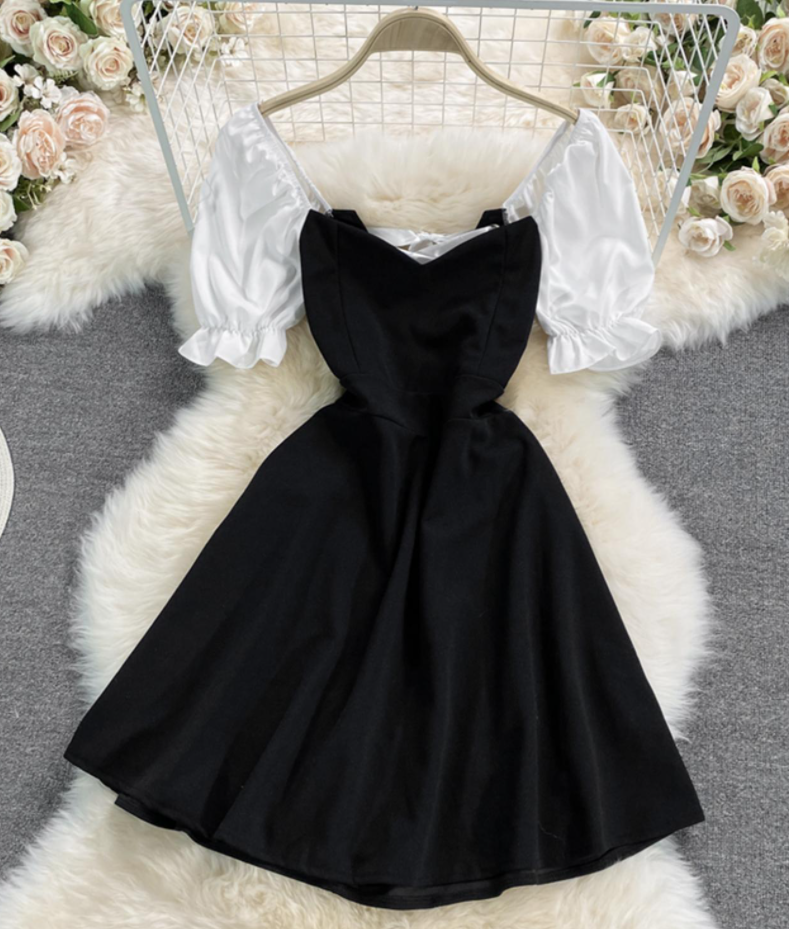 Cute Black And White Short Dress on Luulla