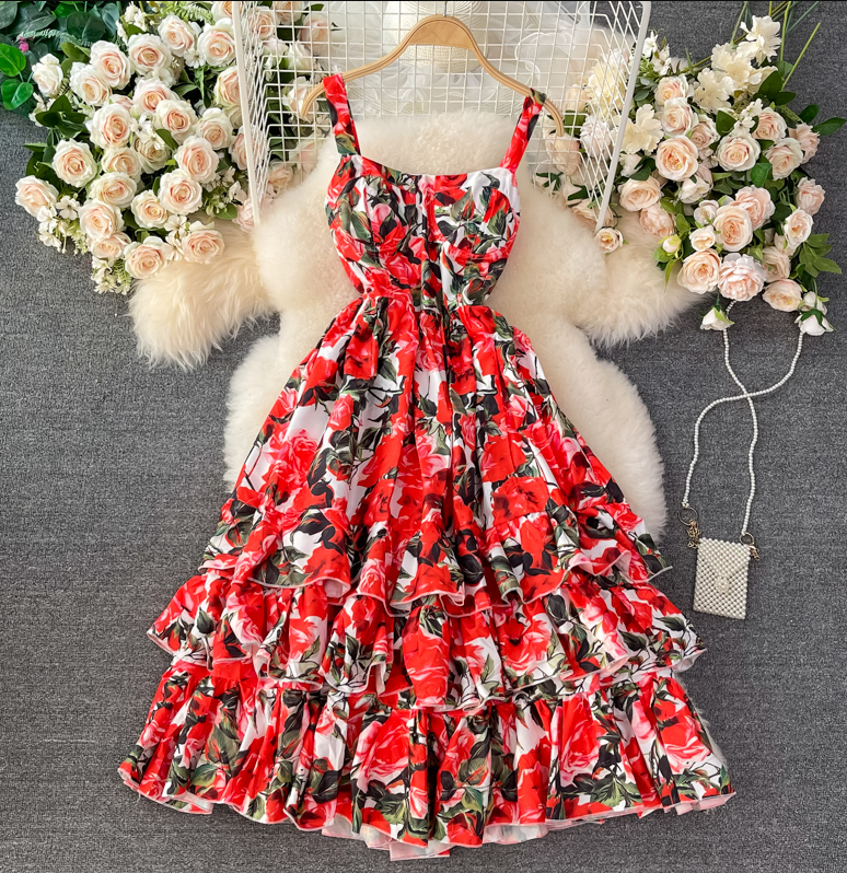 Sweet A Line Straps Summer Floral Dress