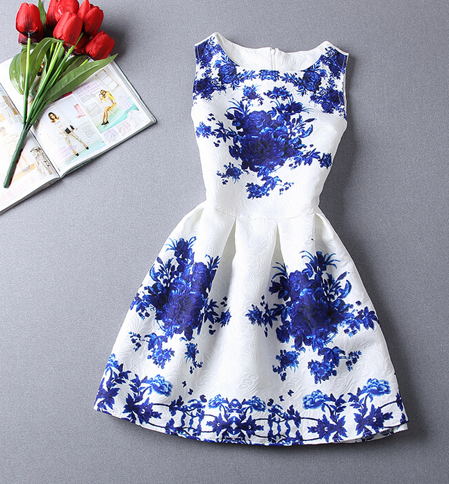 Vintage Porcelain-inspired Sleeveless Dress