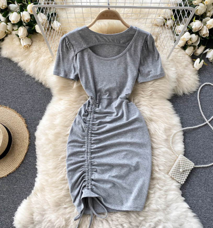 Summer Hollow Round Neck Pleated Sexy Dress