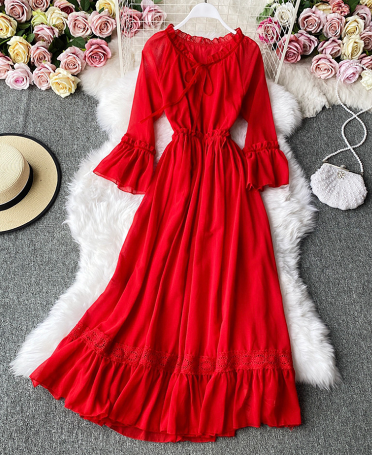 Red A Line Chiffon Dress Fashion Girl Dress Red A Line Chiffon Dress Fashion Girl Dress