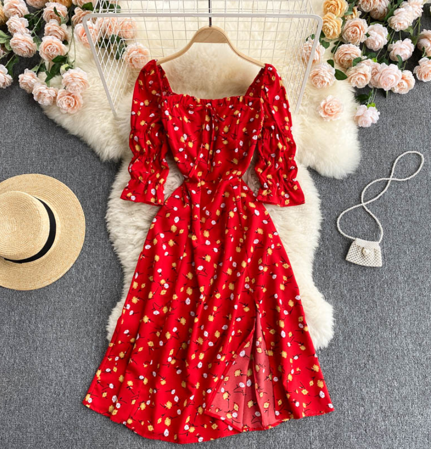 A Line Square Summer Dress Fashion Floral Dress