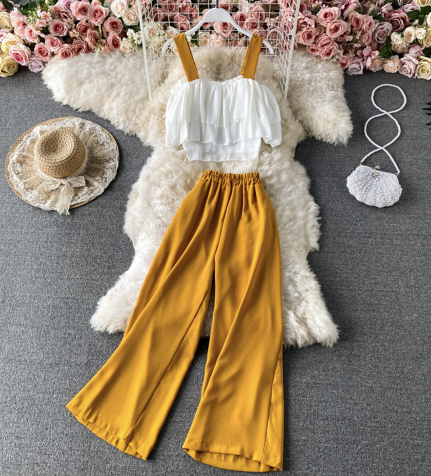 Stylish two pieces sets sling top + wide leg pants