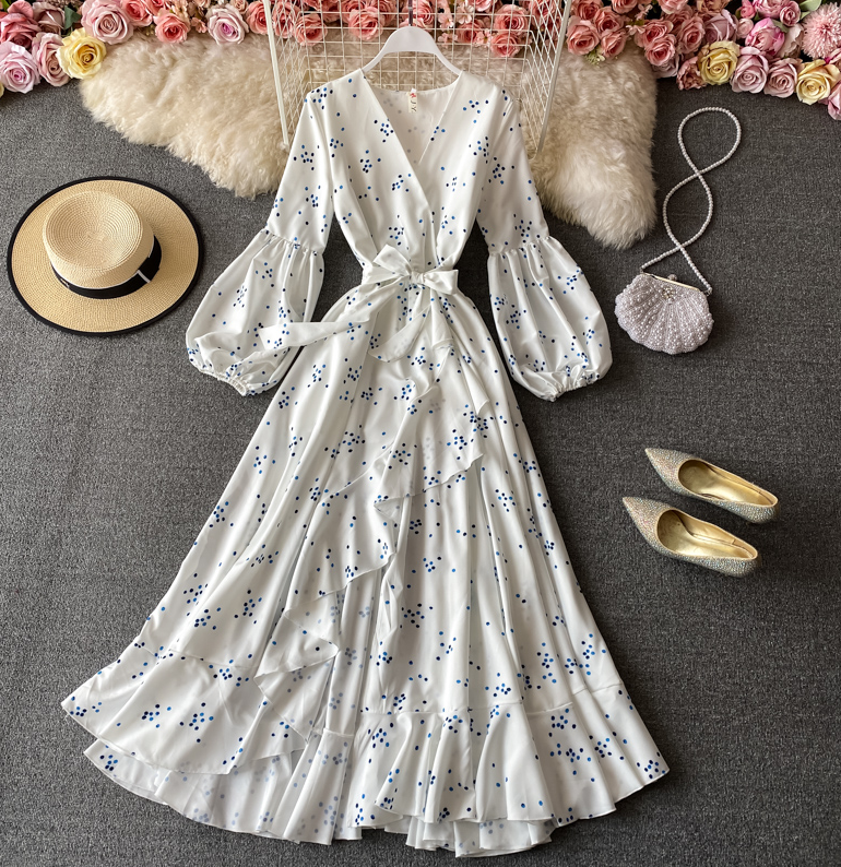 V Neck Long Sleeve Dress White Fashion Dress on Luulla