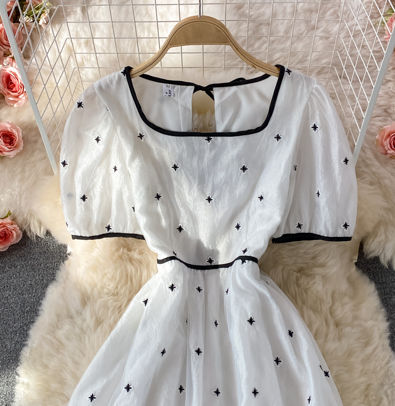 Short Sleeve Flower Applique Dress
