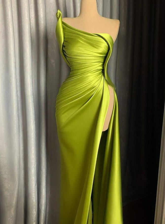 Simple Lemon Green Prom Dresses Evening Gowns
