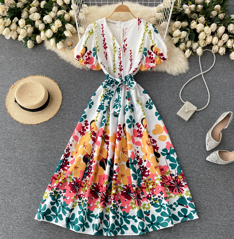 Cute A Line V Neck Floral Dress
