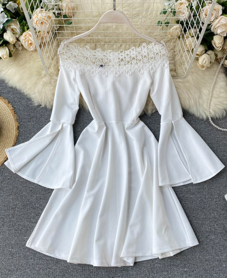 White Flare Sleeve A Line Dress
