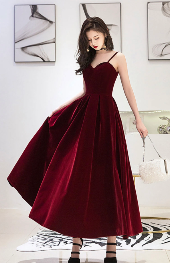 Burgundy Velvet Short Prom Dress Evening Dress