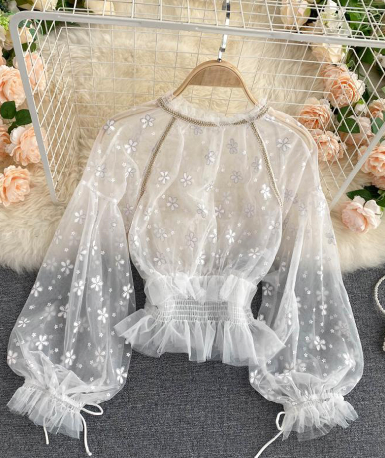 Sweet Puff Sleeve Tulle Top on Luulla