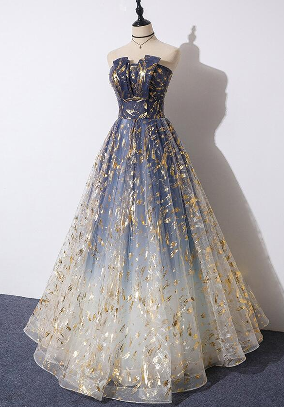 A Line Blue Fashionable Long Prom Dress 2021 on Luulla