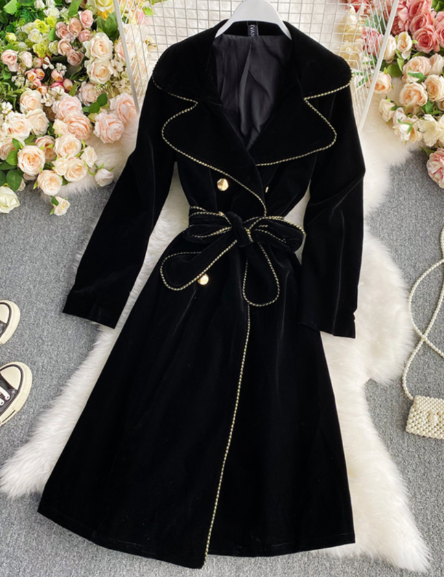 Stylish Black Velvet Trench Coat