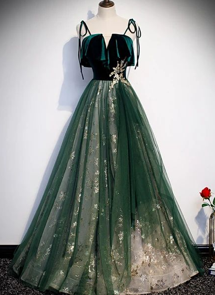 Beauty Velvet Tulle Prom Dress, A-line Prom Dress