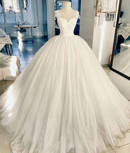 Lace Tulle Long Prom Dress, White Lace Wedding Dress