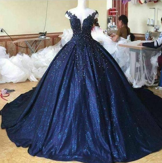Navy Blue Off Shoulder Princess Long Party Dress, A-line Junior Prom Dress  N022 on Luulla