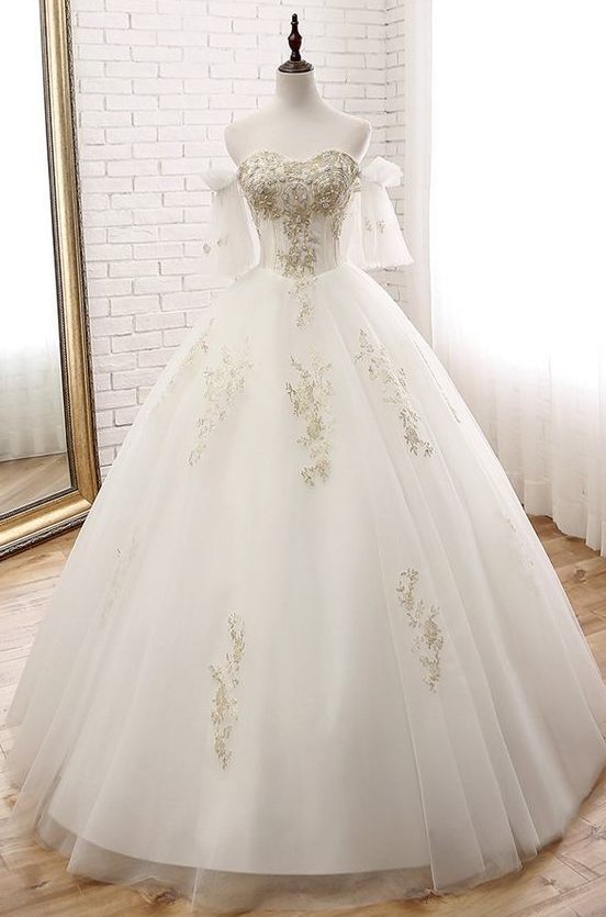 Pretty Tulle Off The Shoulder Neckline Ball Gown Wedding Dress On Luulla 