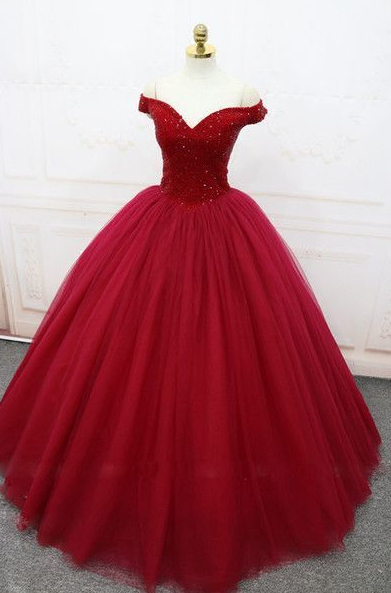 Sparkling Ball Gown Dark Red Prom Dress on Luulla