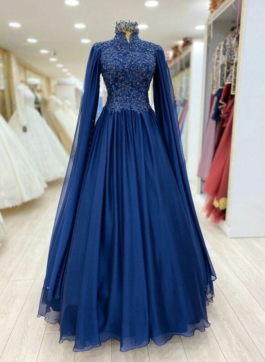 A Line Blue Evening Dress, Formal Dress