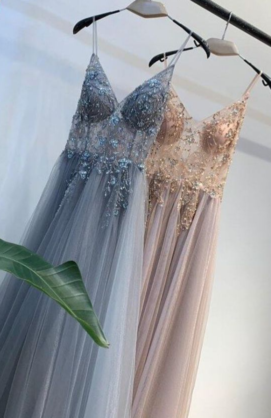 A-line Beaded Long Prom Dress With Crystal