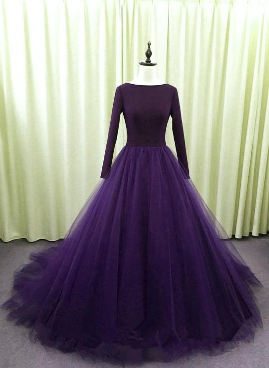 Gorgeous Spandex Purple Tulle Ball Gown Evening Dress