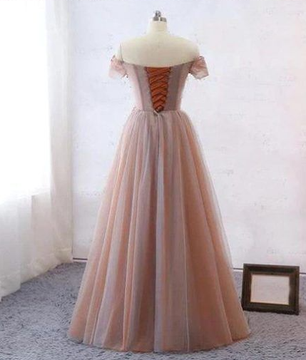 A-line Tulle One Shoulder Long Evening Prom Dresses, Custom prom Dress
