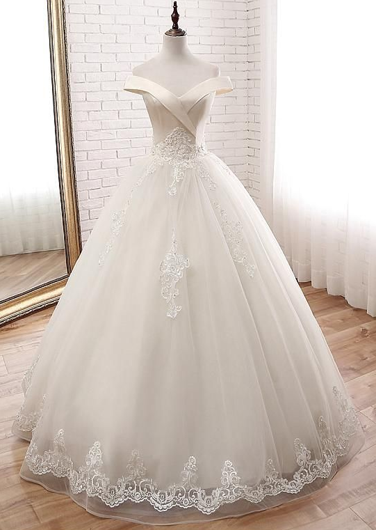 A Line Off-the-shoulder Neckline Ball Gown Wedding Dress on Luulla