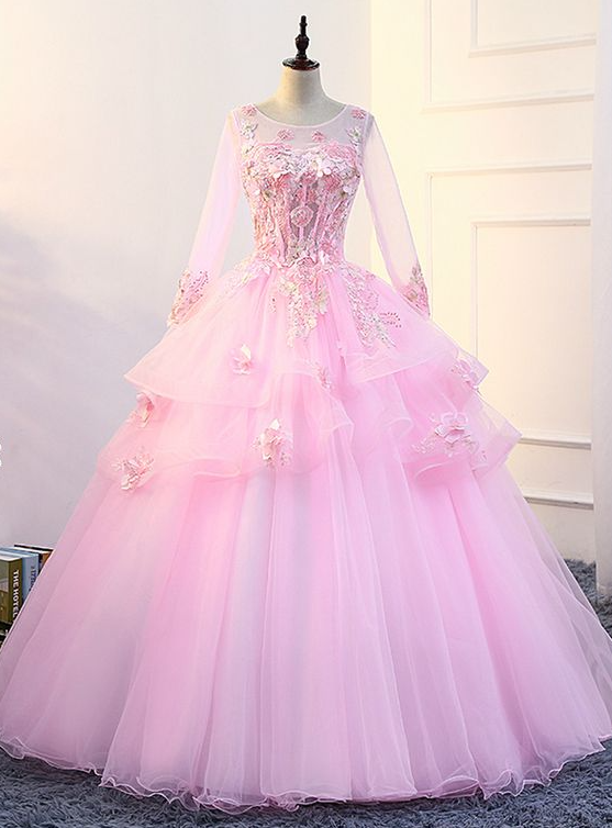 Tulle Appliques Long Sleeve Quinceanera Dresses