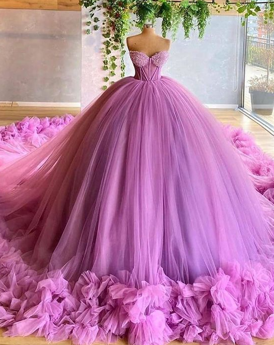 Gorgeous Sweetheart Lavender Tulle Ball Gown Dress