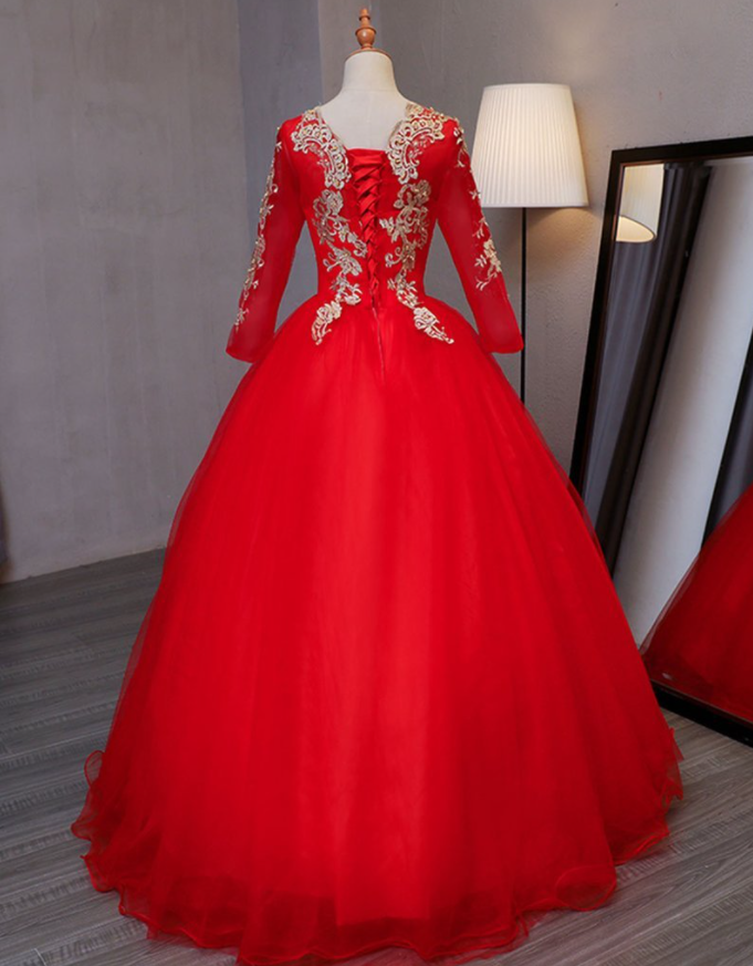 Strapless Red Tulle Long Prom Dress with Lace Appliques ZXS706