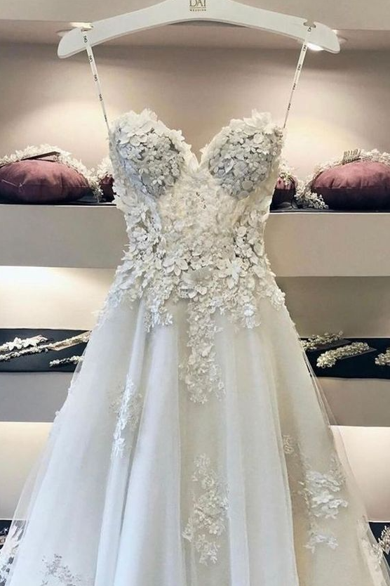 Sweetheart See Through Wedding Dress Bridal Gown With Appliques