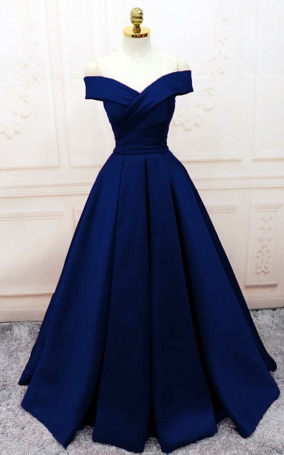 Sexy A Line Navy Blue Long Prom Dresses