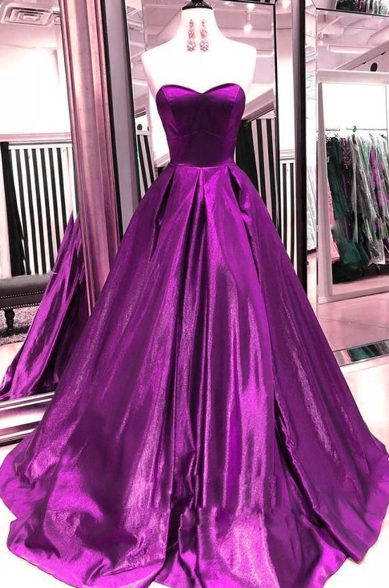 Gorgeous Ball Gown Sweetheart Light Blue Jacquard Satin Prom Dress VK24120315