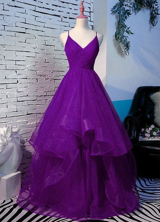 purple color dress simple Simple purple v neck satin long prom dress purple formal dress