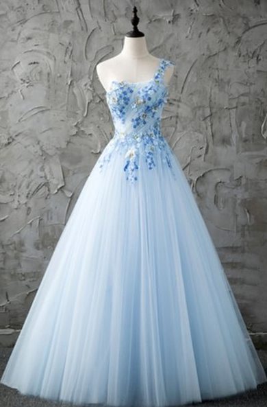 A-line Lone Shoulder Long Prom Dress With Appliques