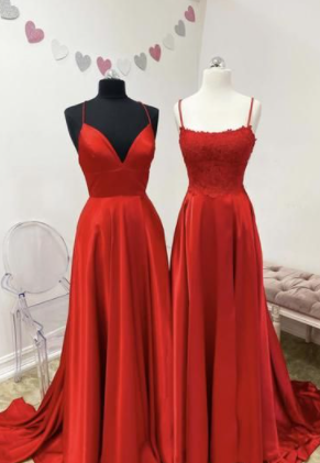 A Line Red Long Prom Dress Evening Dress
