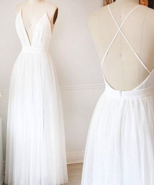 Elegant A-Line Tulle Layered Deep V Neck Long Prom Dress Evening Party Dress,DP665 main image 1