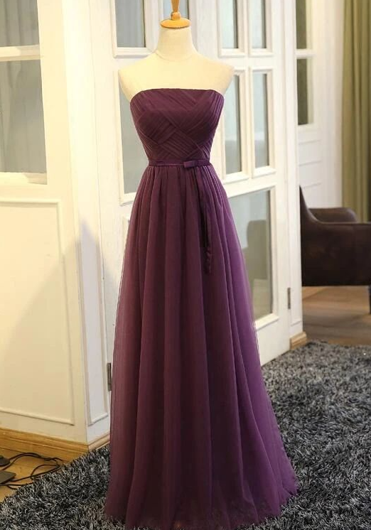 A-line Purple Tulle Long Prom Dress 2021, Party Gowns