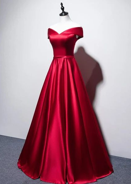 Beautiful A Line Red Satin Long Prom Dress