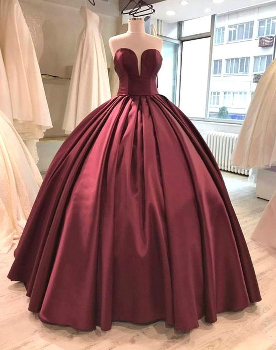 Simple Prom Dress, Burgundy Prom Dress, Long Prom Dress