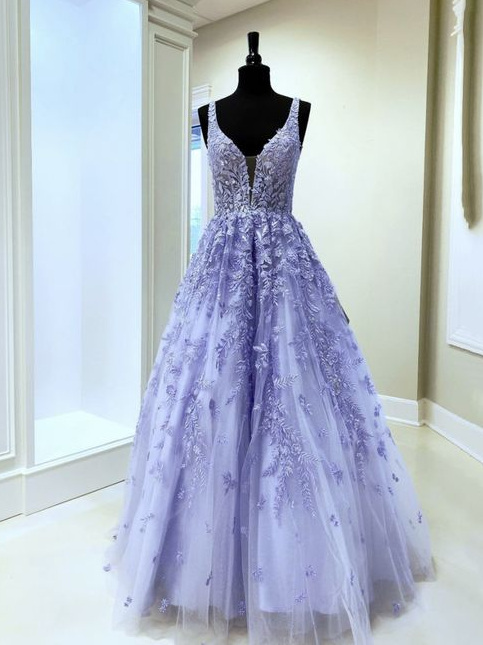 Lilac Lace V Neck Long Prom Dress Evening Dress on Luulla Lilac Lace V Neck Long Prom Dress Evening Dress on Luulla