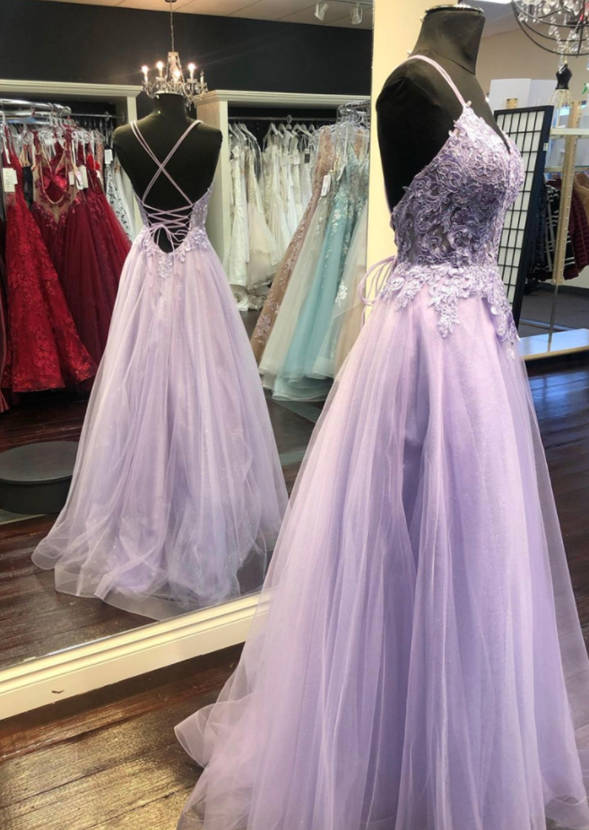 A Line Purple Lace Long Prom Dress Evening Dress