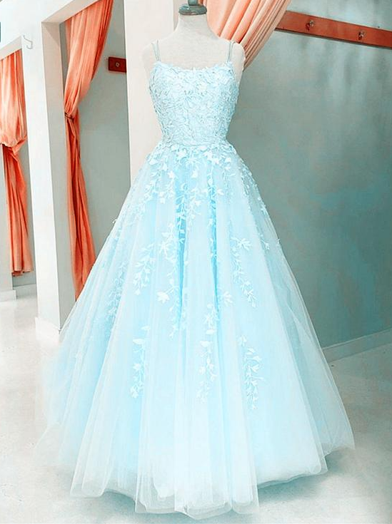 A Line Tulle Princess Ruffles Lace Prom Dresses