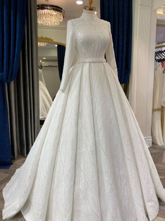 A Line Wedding Dress Tulle Long Prom Dress Evening Dress