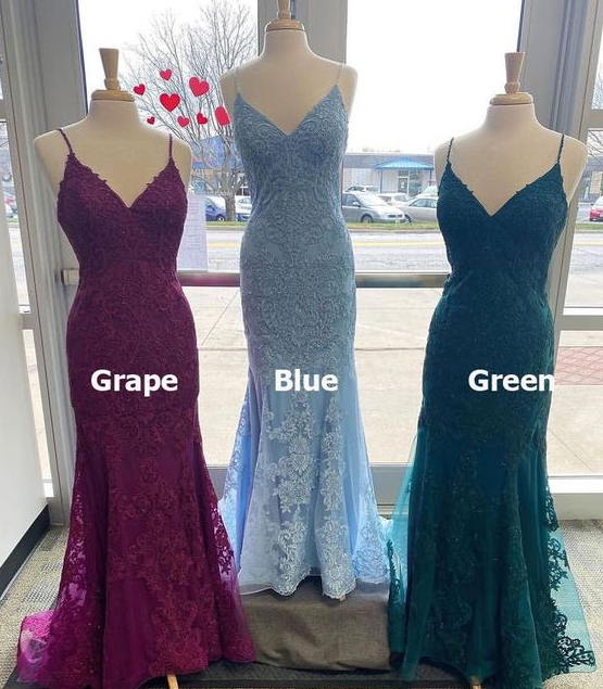 Spaghetti Straps Prom Dresses Evening Gown With Appliques