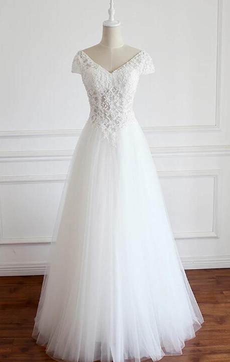 White tulle long wedding gown, Full of charm bridal dress main image 1