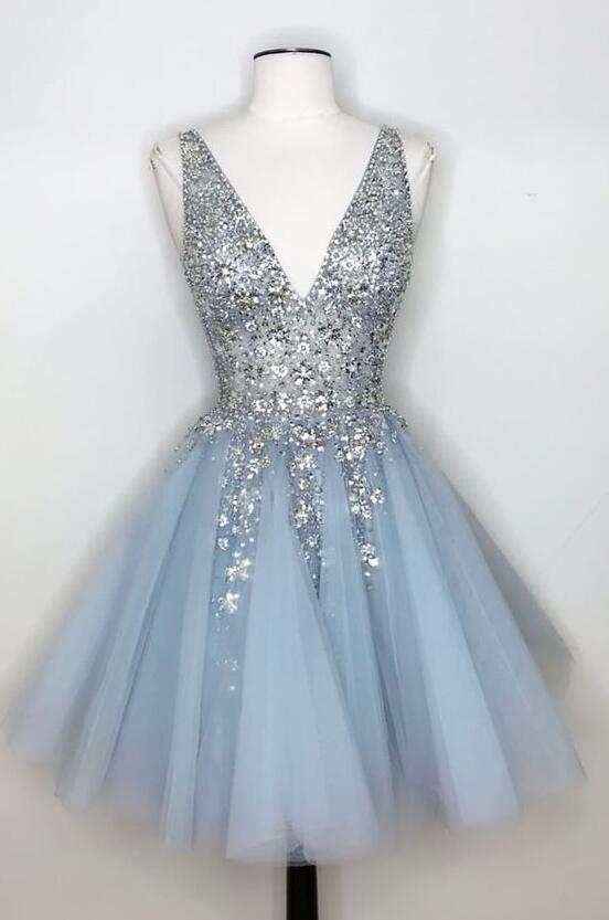 fiesta fashion homecoming dresses Silver Tulle Homecoming Dresses A-line Short Graduation Dress SD1463 –  Viniodress main image 0
