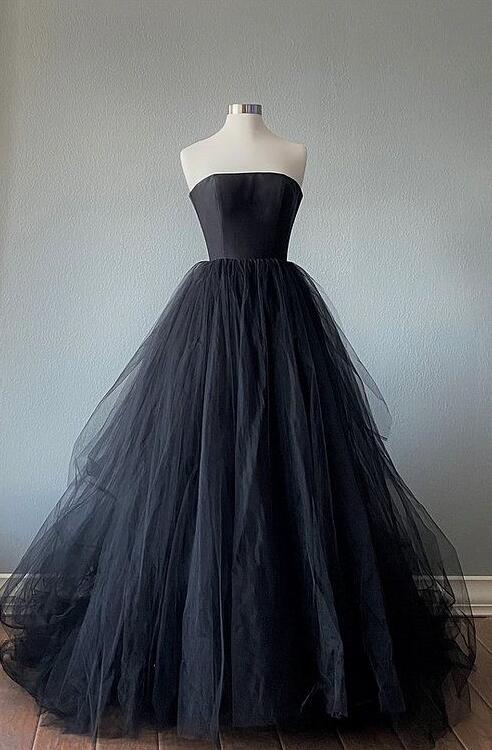A line Black Evening Dresses For Girls Black Prom Party Gown main image 1